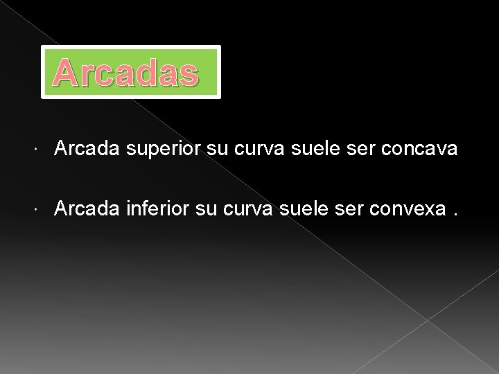 Arcadas Arcada superior su curva suele ser concava Arcada inferior su curva suele ser