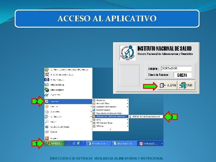 ACCESO AL APLICATIVO 2 3 1 DIRECCION EJECUTIVA DE VIGILANCIA ALIMENTARIA Y NUTRICIONAL 