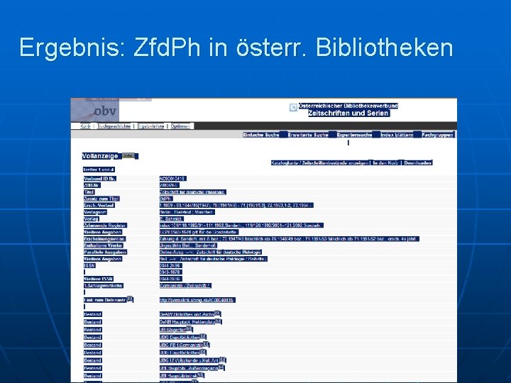 Ergebnis: Zfd. Ph in österr. Bibliotheken 