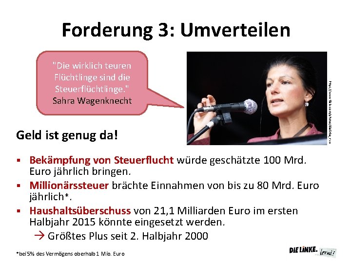 Forderung 3: Umverteilen Geld ist genug da! Bekämpfung von Steuerflucht würde geschätzte 100 Mrd.