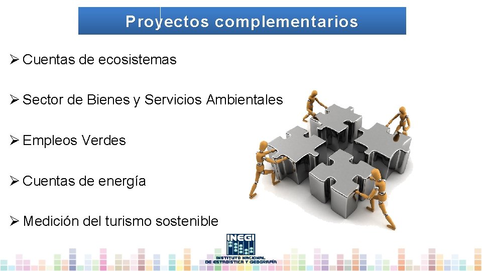 Proyectos complementarios Ø Cuentas de ecosistemas Ø Sector de Bienes y Servicios Ambientales Ø