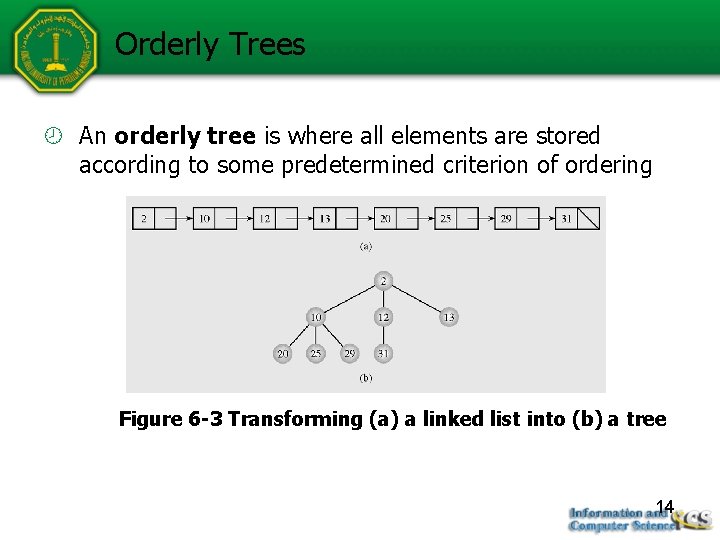 Orderly Trees An orderly tree is where all elements are stored according to some