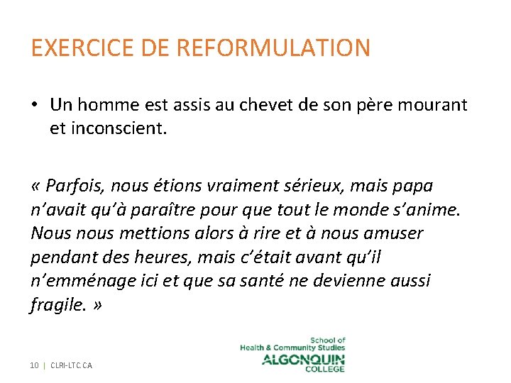 EXERCICE DE REFORMULATION • Un homme est assis au chevet de son père mourant EXERCICE DE REFORMULATION • Un homme est assis au chevet de son père mourant