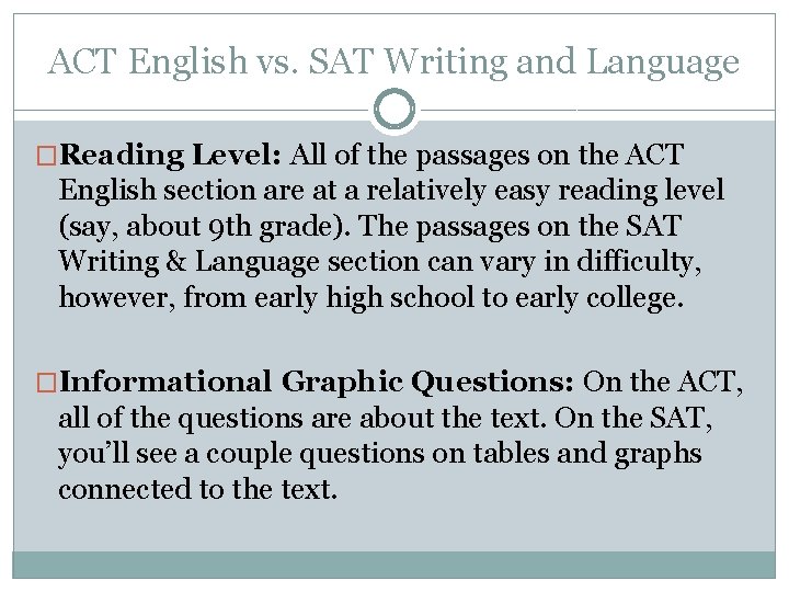 ACT English vs. SAT Writing and Language �Reading Level: All of the passages on