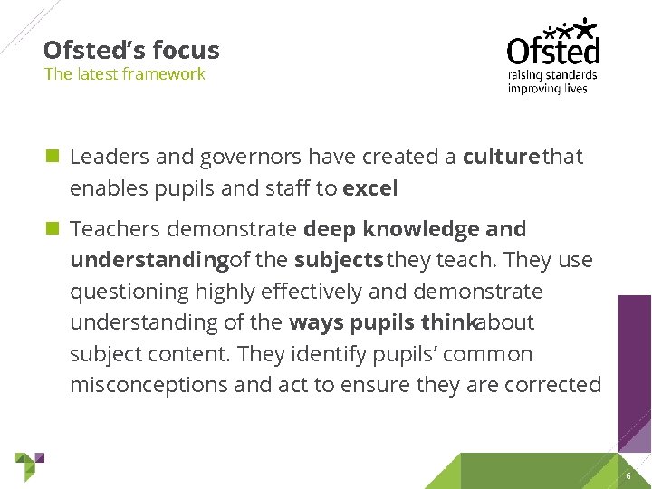 Ofsted’s focus The latest framework Leaders and governors have created a culture that enables Ofsted’s focus The latest framework Leaders and governors have created a culture that enables