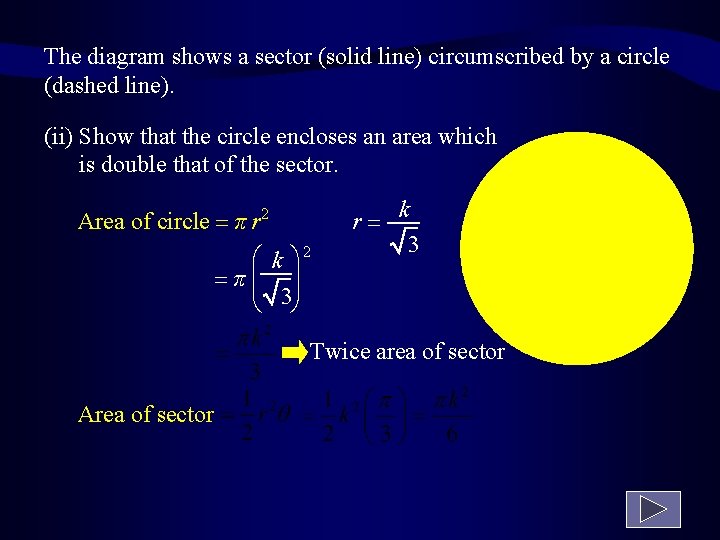 The diagram shows a sector (solid line) circumscribed by a circle (dashed line). (ii)