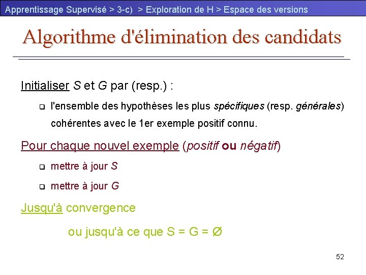 Apprentissage Supervisé > 3 -c) > Exploration de H > Espace des versions Algorithme