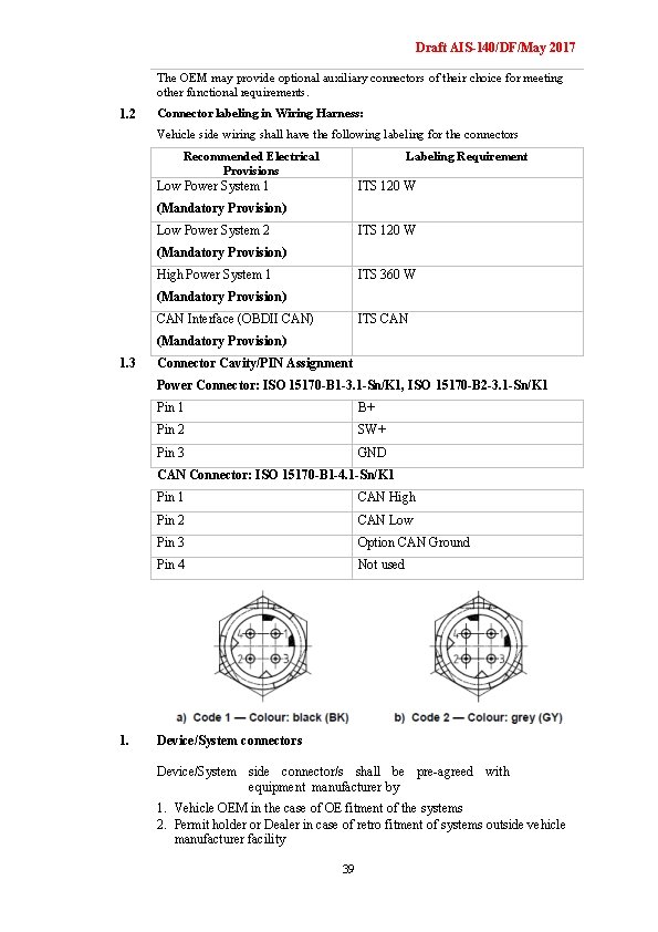 Draft AIS-140/DF/May 2017 The OEM may provide optional auxiliary connectors of their choice for