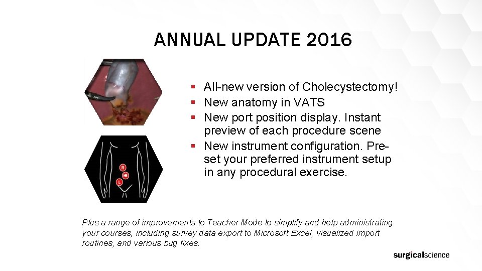 ANNUAL UPDATE 2016 § All-new version of Cholecystectomy! § New anatomy in VATS §