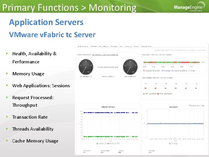 Primary Functions > Monitoring Application Servers VMware v. Fabric tc Server Health, Availability &