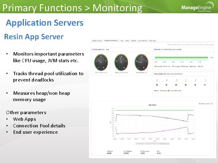 Primary Functions > Monitoring Application Servers Resin App Server • Monitors important parameters like