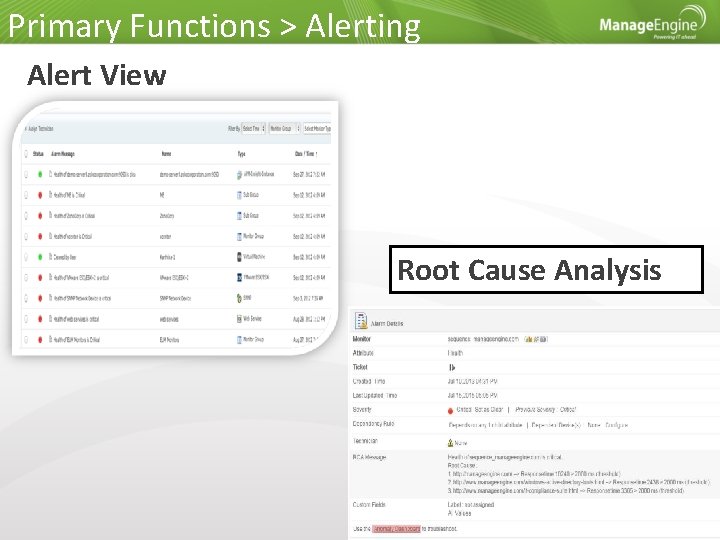Primary Functions > Alerting Alert View Root Cause Analysis 