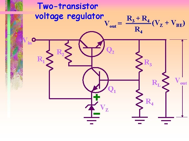 Two-transistor voltage regulator R 3 + R 4 (VZ + VBE) Vout = R