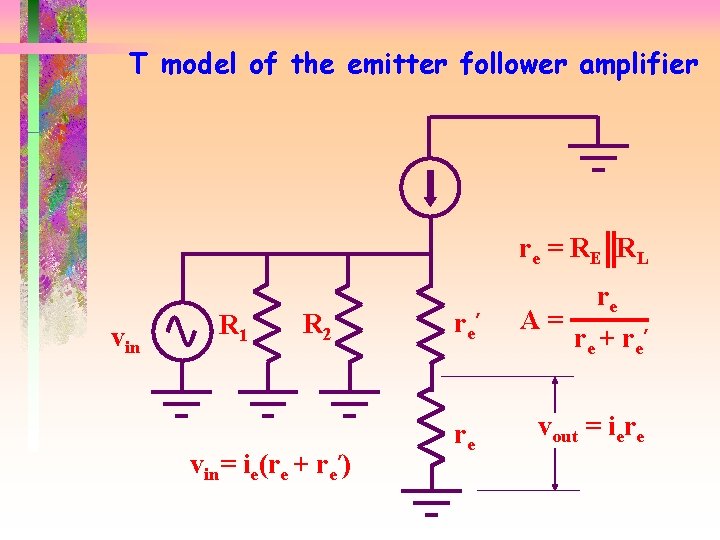 T model of the emitter follower amplifier r e = R E RL vin