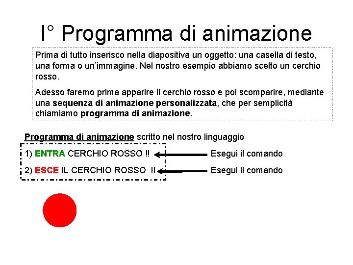 I° Programma di animazione Prima di tutto inserisco nella diapositiva un oggetto: una casella