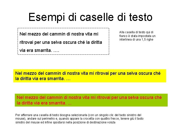 Esempi di caselle di testo Nel mezzo del cammin di nostra vita mi ritrovai