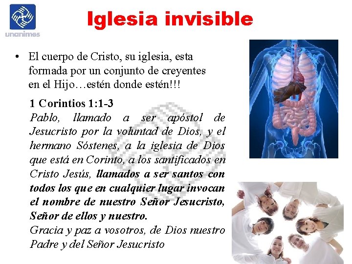 Iglesia invisible • El cuerpo de Cristo, su iglesia, esta formada por un conjunto