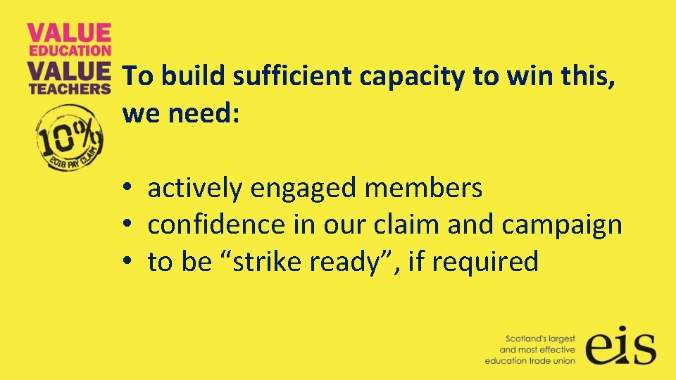 To build sufficient capacity to win this, we need: • actively engaged members •