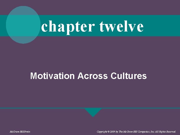 chapter twelve Motivation Across Cultures Mc. Graw-Hill/Irwin Copyright © 2009 by The Mc. Graw-Hill chapter twelve Motivation Across Cultures Mc. Graw-Hill/Irwin Copyright © 2009 by The Mc. Graw-Hill