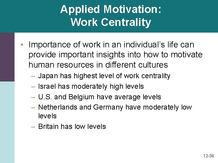 Applied Motivation: Work Centrality • Importance of work in an individual’s life can provide Applied Motivation: Work Centrality • Importance of work in an individual’s life can provide