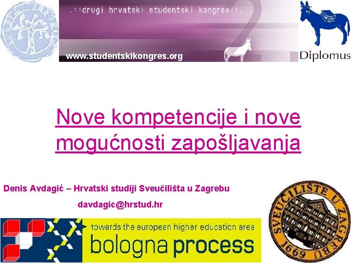 www. studentskikongres. org Nove kompetencije i nove mogućnosti zapošljavanja Denis Avdagić – Hrvatski studiji