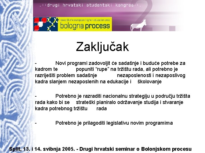 Zaključak Novi programi zadovoljit će sadašnje i buduće potrebe za kadrom te popuniti “rupe”