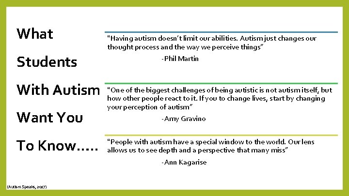 What Students “Having autism doesn’t limit our abilities. Autism just changes our thought process