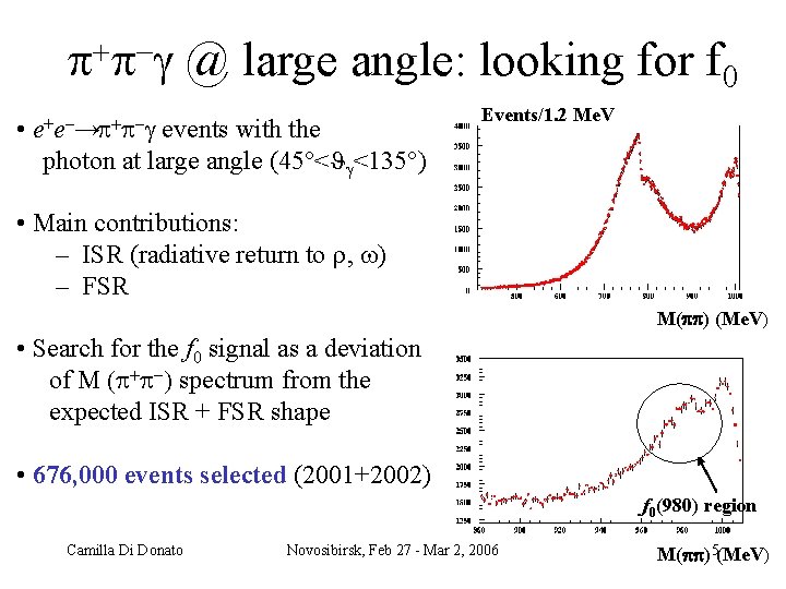  @ • large angle: looking for f e+e → events with the photon