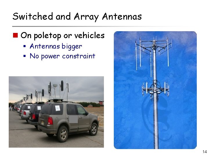 Switched and Array Antennas n On poletop or vehicles § Antennas bigger § No