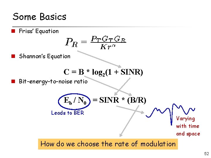 Some Basics n Friss’ Equation n Shannon’s Equation C = B * log 2(1