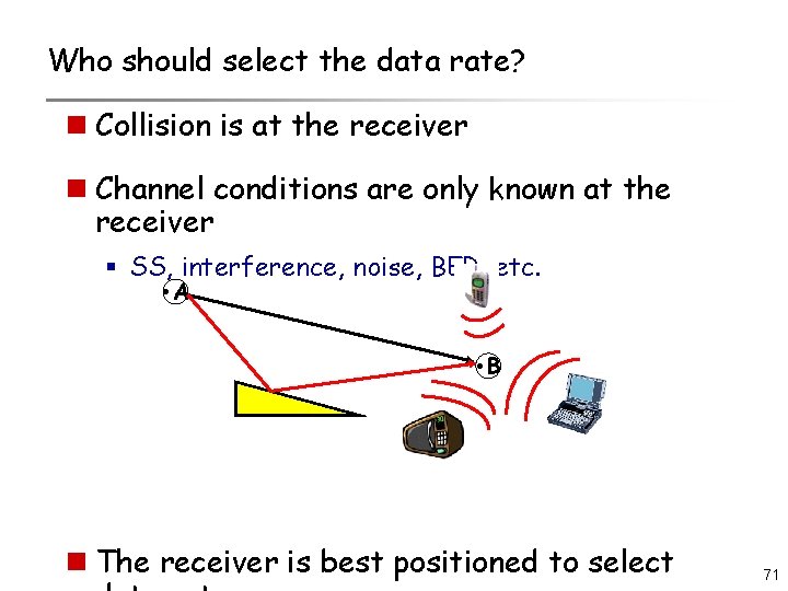 Who should select the data rate? n Collision is at the receiver n Channel