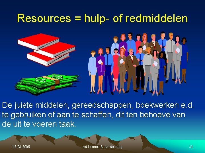 Resources = hulp- of redmiddelen De juiste middelen, gereedschappen, boekwerken e. d. te gebruiken Resources = hulp- of redmiddelen De juiste middelen, gereedschappen, boekwerken e. d. te gebruiken