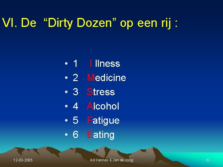 VI. De “Dirty Dozen” op een rij : • • • 12 -03 -2005 VI. De “Dirty Dozen” op een rij : • • • 12 -03 -2005