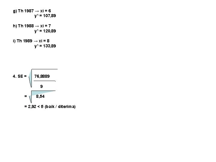 g) Th 1987 → xi = 6 y 1 = 107, 89 h) Th