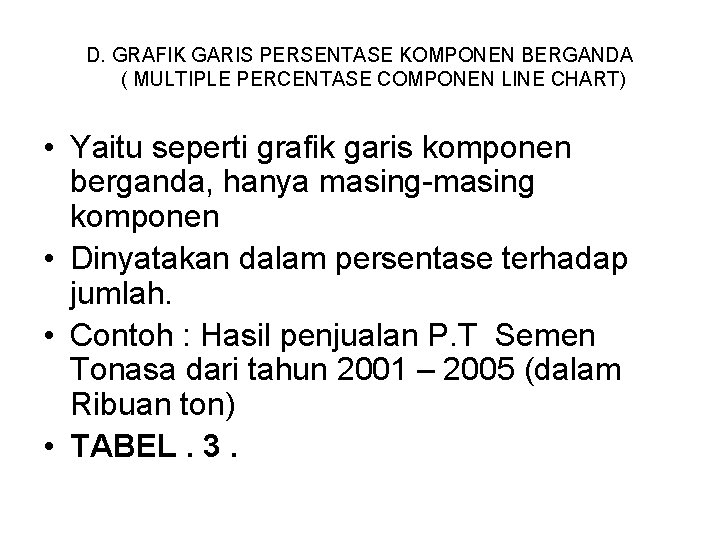 D. GRAFIK GARIS PERSENTASE KOMPONEN BERGANDA ( MULTIPLE PERCENTASE COMPONEN LINE CHART) • Yaitu