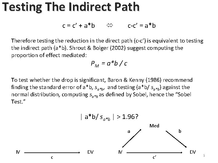 Testing The Indirect Path c = c’ + a*b c-c’ = a*b Therefore testing Testing The Indirect Path c = c’ + a*b c-c’ = a*b Therefore testing