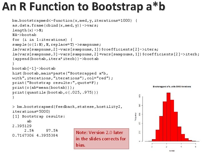 An R Function to Bootstrap a*b bm. bootstrapmed<-function(x, med, y, iterations=1000) { as. data. An R Function to Bootstrap a*b bm. bootstrapmed<-function(x, med, y, iterations=1000) { as. data.