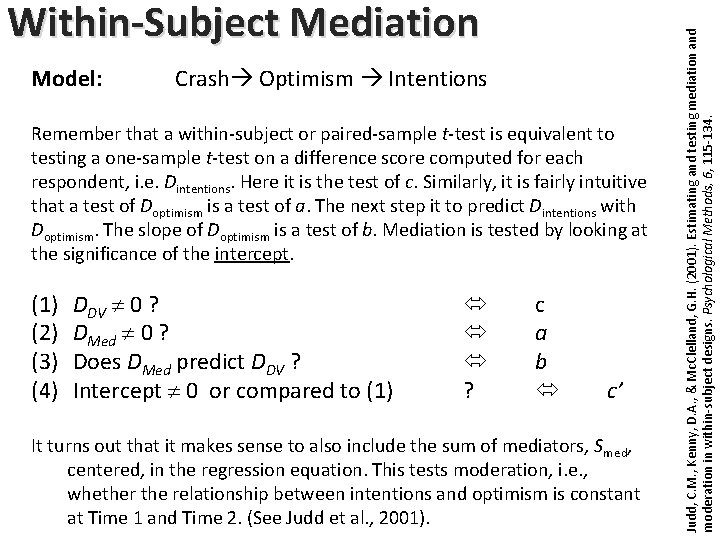 Model: Crash Optimism Intentions Remember that a within-subject or paired-sample t-test is equivalent to Model: Crash Optimism Intentions Remember that a within-subject or paired-sample t-test is equivalent to