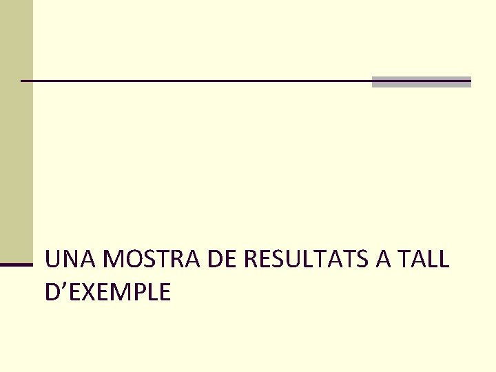 UNA MOSTRA DE RESULTATS A TALL D’EXEMPLE 