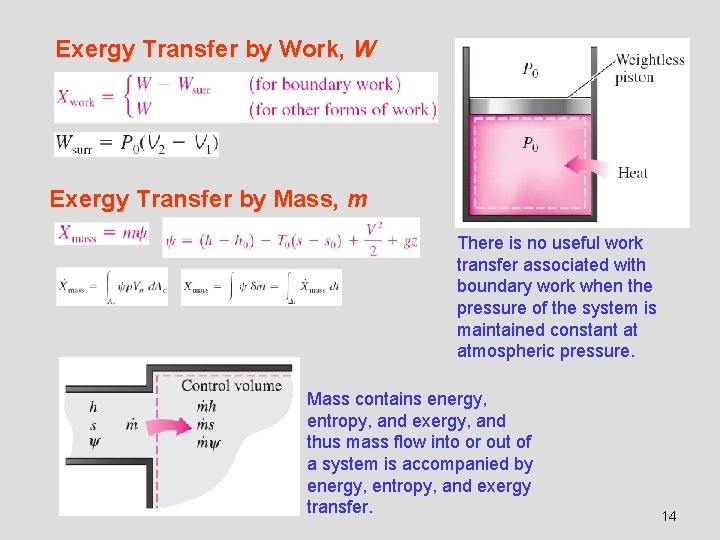Exergy Transfer by Work, W Exergy Transfer by Mass, m There is no useful
