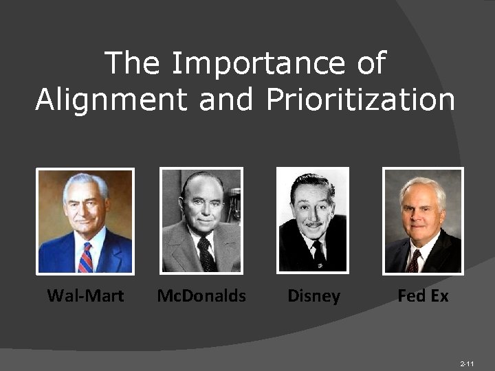 The Importance of Alignment and Prioritization Wal-Mart Mc. Donalds Disney Fed Ex 2 -11 The Importance of Alignment and Prioritization Wal-Mart Mc. Donalds Disney Fed Ex 2 -11
