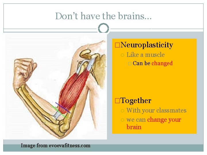 Don’t have the brains… �Neuroplasticity Like a muscle � Can be changed �Together Image