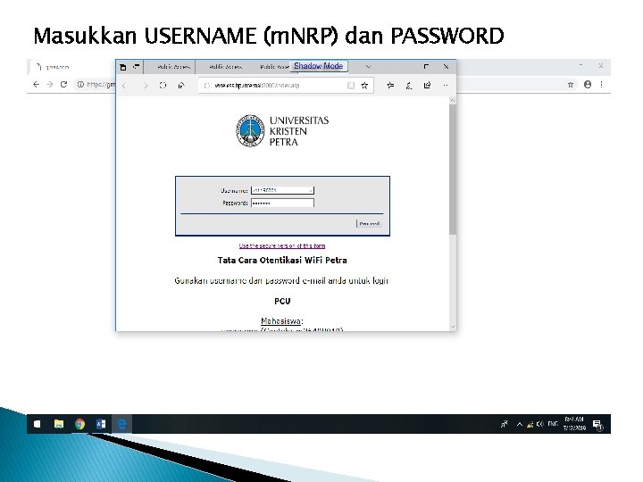 Masukkan USERNAME (m. NRP) dan PASSWORD 