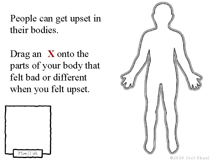 People can get upset in their bodies. Drag an X onto the parts of People can get upset in their bodies. Drag an X onto the parts of