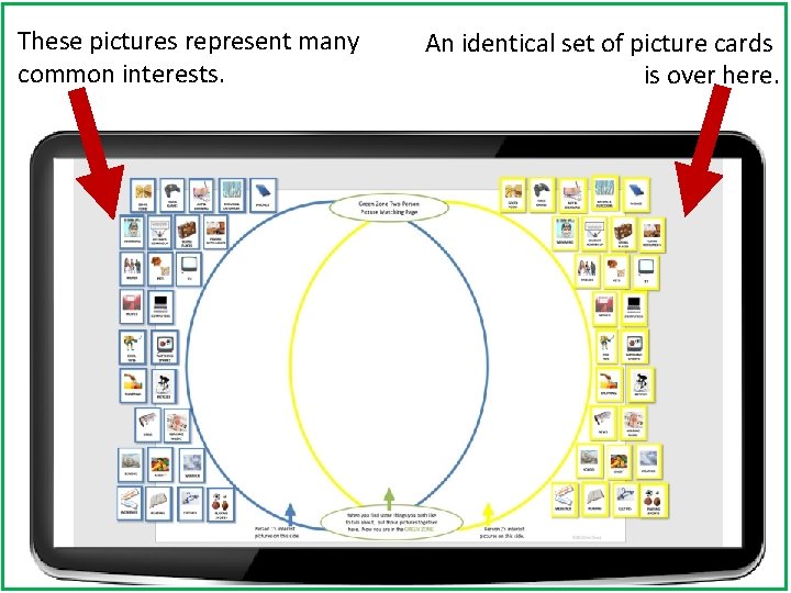 These pictures represent many common interests. An identical set of picture cards is over These pictures represent many common interests. An identical set of picture cards is over