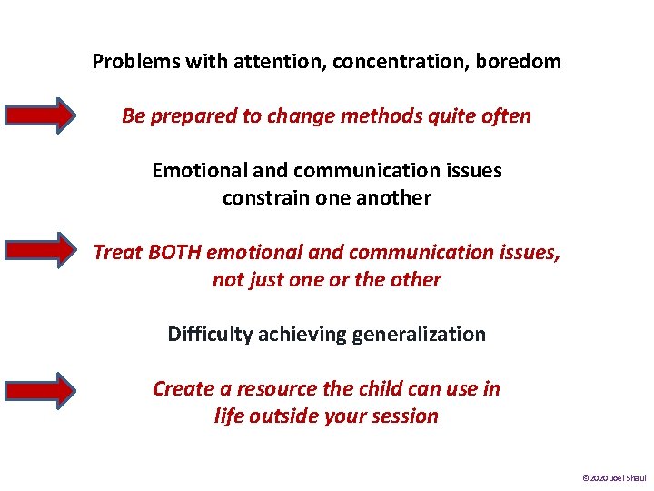 Problems with attention, concentration, boredom Be prepared to change methods quite often Emotional and Problems with attention, concentration, boredom Be prepared to change methods quite often Emotional and