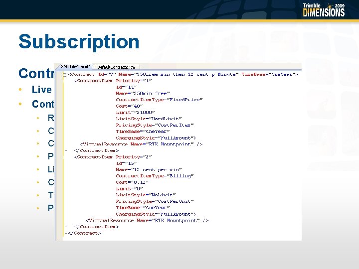 Subscription Contracts • Live time • Contract items • • Resource Cost type –