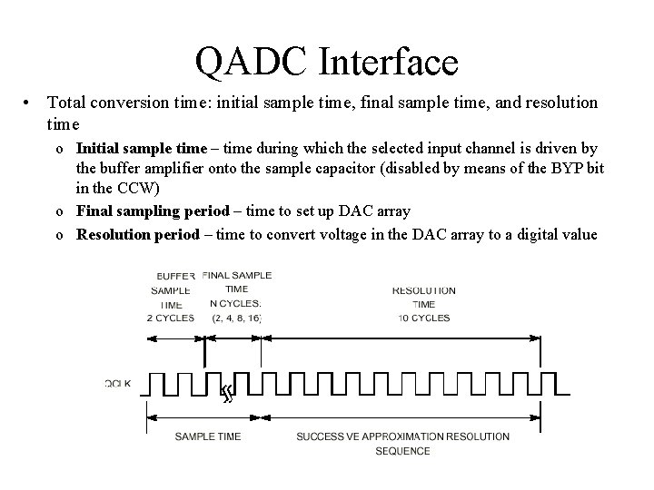 QADC Interface • Total conversion time: initial sample time, final sample time, and resolution