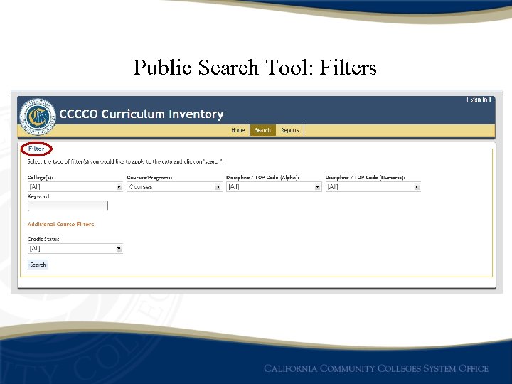 Public Search Tool: Filters 