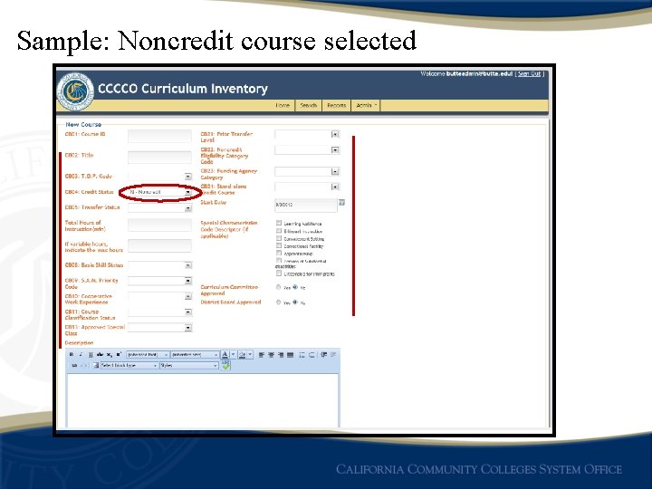 Sample: Noncredit course selected 